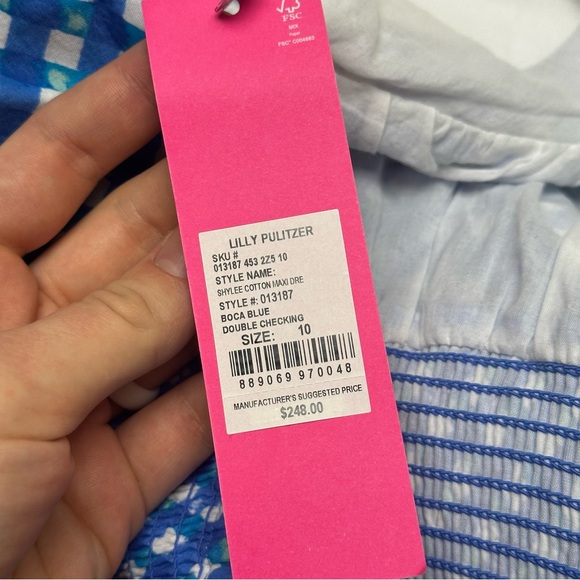 NWT Lilly Pulitzer Shylee Cotton Maxi Dress Boca Blue Gingham Women’s 10 Summer - Picture 4 of 4